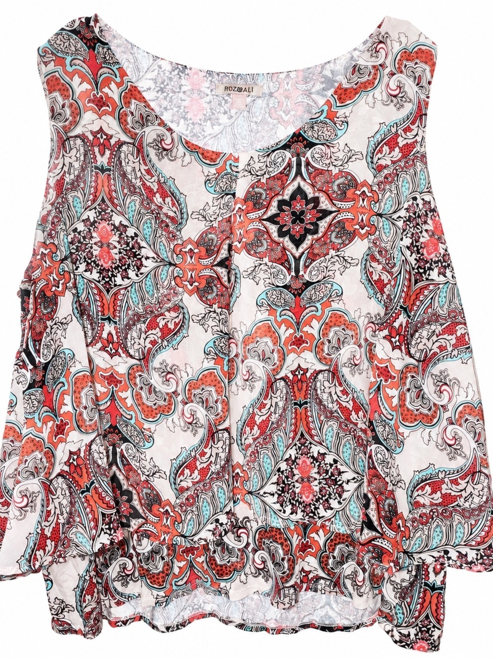 Roz & Ali Coral Paisley Sleeveless Tank Top with Aqua Accents